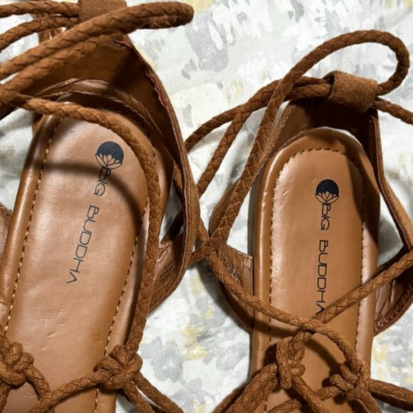 Big Buddha Brown Suede Lace-Up Gladiator Sandals – Boho Summer Flats Size 10 - Picture 4 of 5